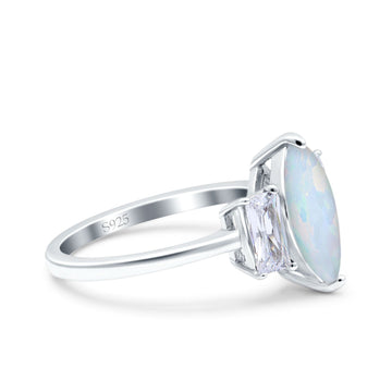 Marquise Art Deco Emerald Cut Lab Created White Opal Wedding Ring 925 Sterling Silver